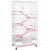 Pawhut Cage Pour Petits Animaux 60\" Avec Roulettes, Cage A Lapin Portable A 6 Niveaux, Cage A Furet Chinchilla Avec Plateau Amovible, Plates-formes Et Rampes, Rose