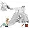 Qaba Toboggan 4 En 1 Pour Enfants Ages De 1 A 3 Ans Avec Panier De Basket, Grimpeur, Telescope, Panier De Rangement, Pour Usage Interieur, Gris