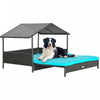 Pawhut Niche Pour Chien En Rotin Extensible Pour Exterieur Et Interieur Avec Toit, Lit Sureleve En Osier Avec Coussin Doux Et Housse Lavable, Pour Chiens De Petite Et Moyenne Taille, Bleu