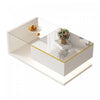 Ethan Table Basse Haute Brillance de 35,4\" avec Verre et Effet LED, Blanc