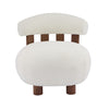 Nube Fauteuil d'Appoint Moderne en Bouclette a Dossier Courbe et Quatre Pieds, Blanc Casse, Noyer