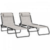 Outsunny 2 Chaises Longues Pliantes, Chaises Longues Avec Appui-tete, Creme