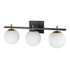 Lumière de coiffeuse Vivaldi de Dainolite avec fini noir mat et laiton vieilli, et 3 ampoules