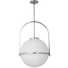 Grand luminaire suspendu Paola de Dainolite en verre blanc opale, avec fini chromé poli et 1 ampoule