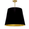 Grand luminaire suspendu de Dainolite avec très grand abat-jour cylindrique effilé noir et doré, et 1 ampoule
