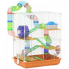 Pawhut Cage A Hamster A 5 Niveaux Portable Pour Animaux De Compagnie Avec Roues D'exercice, Tube De Jeu, Bouteille D'eau, Vaisselle, Echelle De Maison Pour Gerbilles, Orange