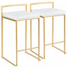 Tabouret contemporain Fuji de hauteur comptoir en similicuir blanc - ensemble de 2