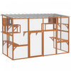Enclos exterieur pour chats PawHut Catio, grande maison en bois de 193 cm avec niches, plateformes de saut, griffoirs, toit impermeable, cage pour 1 a 5 chatons, orange