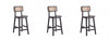 Tabouret de comptoir industriel chic Versailles avec dossier en cannage, bois noir et naturel - Lot de 3