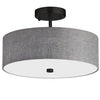 Plafonnier semi-affleuré Everly de Dainolite avec abat-jour gris, fini noir mat et 3 ampoules