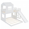 Lit Superpose Marico En Bois Massif, Taille Simple En Haut Et Double En Bas, Avec Toboggan, Design Maison De Jeu, Blanc