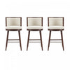 Tabouret de bar moderne en bois et tissu creme Evalyn - Lot de 3