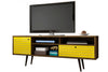 Meuble pour téléviseur Liberty de Manhattan Comfort de 70,86 po de style moderne du milieu du 20e siècle avec 4 espaces tablette et 1 tiroir - brun rustique et jaune