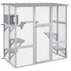 Pawhut Catio Enclos D'exterieur Pour Chat En Bois Avec Toit Resistant Aux Intemperies, Pont, Boite De Repos, Plates-formes Pour 2 Chatons, Blanc
