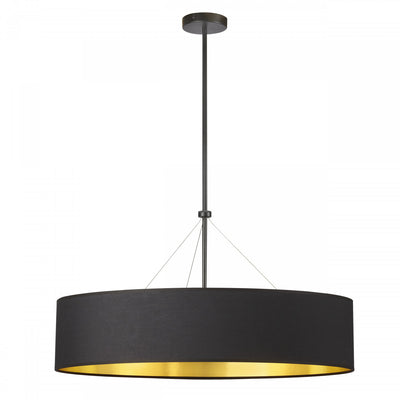 Dainolite Pallavi 4 Light Pendant 30" Dia Matte Black Black/Gold Shade Lamp|Luminaire suspendu Pallavi de Dainolite de 30 po de diamètre avec abat-jour noir et doré, fini noir mat et 4 ampoules