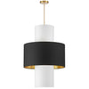 Luminaire suspendu Patrona de Dainolite avec abat-jour noir, doré et blanc, fini laiton vieilli et 4 ampoules