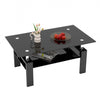 Table basse moderne rectangulaire en verre trempe transparent Liam, avec pieds noirs