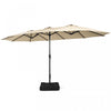 Parasol de patio jumeau double face Costway de 15 pieds, marche exterieur avec manivelle et base beige