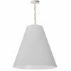 Grand luminaire suspendu Anaya de Dainolite avec abat-jour blanc, fini laiton vieilli et 1 ampoule