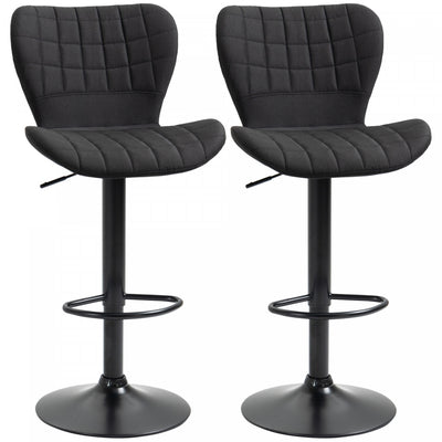 HOMCOM Bar Stools Set of 2 Adjustable Height Swivel Bar Chairs with Back