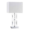 Lampe de table Crystal de Dainolite en cristal de forme carrée, avec abat-jour blanc, fini chromé poli et 1 ampoule