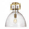 Plafonnier semi-affleuré Liberty de Dainolite en verre transparent, avec fini laiton vieilli et 1 ampoule incandescente