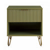 Table de nuit moderne Dumbo 20\" a cannelures en vert olive (1 tiroir)