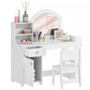 Qaba Ensemble de Coiffeuse pour Enfants, Miroir Lumineux, Tabouret, Blanc