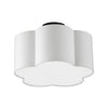 Petit plafonnier affleuré Phlox de Dainolite avec abat-jour blanc, fini noir mat et 3 ampoules