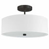 Plafonnier semi-affleuré Everly de Dainolite avec abat-jour blanc, fini noir mat et 3 ampoules