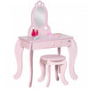 Qaba Ensemble De Coiffeuse Pour Enfants Avec Miroir Et Tabouret, Rose