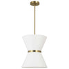 Luminaire suspendu Caterine de Dainolite de 12 po de diamètre, avec abat-jour blanc, anneau argenté, fini laiton vieilli et 1 ampoule