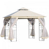 Outsunny 10' X 10' Tonnelle Pavillon Jardin Patio Terrasse Gazebo Auvent Abri D'exterieur Avec Double Toit Ventile, Moustiquaire Cadre En Acier Blanc