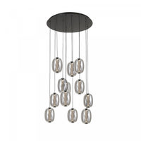 Lustre A Del Integrees A 12 lampes Vega, Noir Avec Verre Fume Fonce