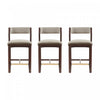Tabouret de comptoir moderne en bois Patricia avec revetement en lin - Lot de 3