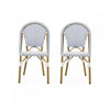 Chaises de bistrot francaises Julien en rotin synthetique et aluminium, lot de 2 - bleu et blanc