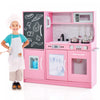 80x24x81cm Ensemble De Jouet De Cuisine Pour Enfant, Jeu De Role Avec Tableau Noir Et Six Compartiments De Rangement, Boutons Avec Effets Sonores, Pour Enfants De 3 A 6 Ans, Blanc/rose