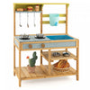 Jeu De Cuisine En Bois Pour Enfant, Cuisine Jouet Pour Enfant, Robinet Et Reservoir A Eau, Evier Amovible, 3 Crochets De Suspension, 1 Etagere Amovible, 2 Etageres Fixes, Pour Les +3 Ans