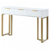 Horizon Table Console Moderne avec Tiroirs Geometriques et Cadre Dore, Blanc/Or