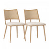 Chaises de salle a manger modernes Oliver avec assise rembourree en PU et dossier en rotin PE, lot de 2, beige