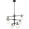 Lustre Caelia de Dainolite en verre blanc opale, avec fini noir mat et 6 ampoules
