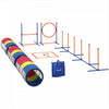 PawHut Equipement d'Agilite pour Chiens, Parcours d'Obstacles de 11 Pieces avec Haie et Cerceau Reglables, 3 Tunnels, Piquets de Slalom, Sac a Friandises, Bol et Sac de Transport