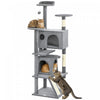 Arbre a Chat 160 cm avec Poteaux a Griffer, Cabanes, Gris Clair