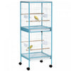 Pawhut 55 Pouces 2 En 1 Cage A Oiseaux Voliere Perruche Maison Pour Pinsons, Perruches Avec Roues, Plateaux Coulissants, Perchoir En Bois, Recipients Alimentaires, Bleu Clair