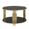 Table Basse Ronde Nancy De 31,5\" Avec Plateau Miroir Et Etagere Inferieure, Noire
