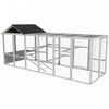 Pawhut Poulailler D'exterieur En Bois Avec Enclos, Rampes, Perchoirs, Rangement, Poulailler D'arriere-cour Avec Design Combinable Pour 6 A 10 Poulets, 142\" X 48\" X 61\", Gris