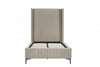 Lit jumeau Promenade de style mi-siecle moderne en velours capitonne, finition taupe rustique