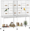 PawHut - Grande cage pour oiseaux de 64\" avec support roulant detachable, etagere de rangement, perchoirs en bois et mangeoires, blanc