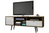 Meuble pour téléviseur Liberty de Manhattan Comfort de 70,86 po de style moderne du milieu du 20e siècle avec 4 espaces tablette et 1 tiroir - brun rustique et blanc