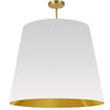 Très grand luminaire suspendu de Dainolite avec très grand abat-jour cylindrique effilé blanc et doré, et 1 ampoule
